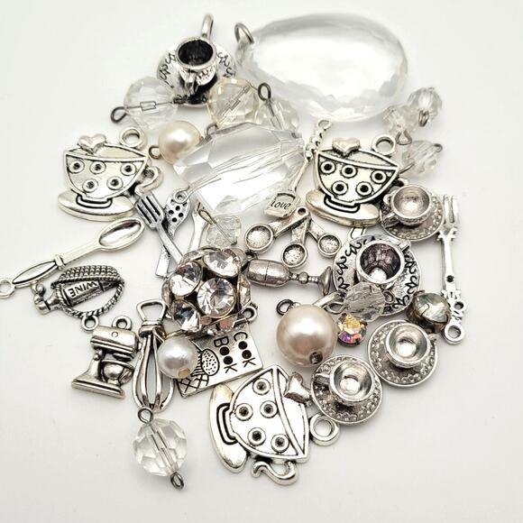 35+ Charms Lot Kitchen Cooking Tea Silver Tones Sparkly Jewelry Making Gift Idea - Picture 8 of 8
